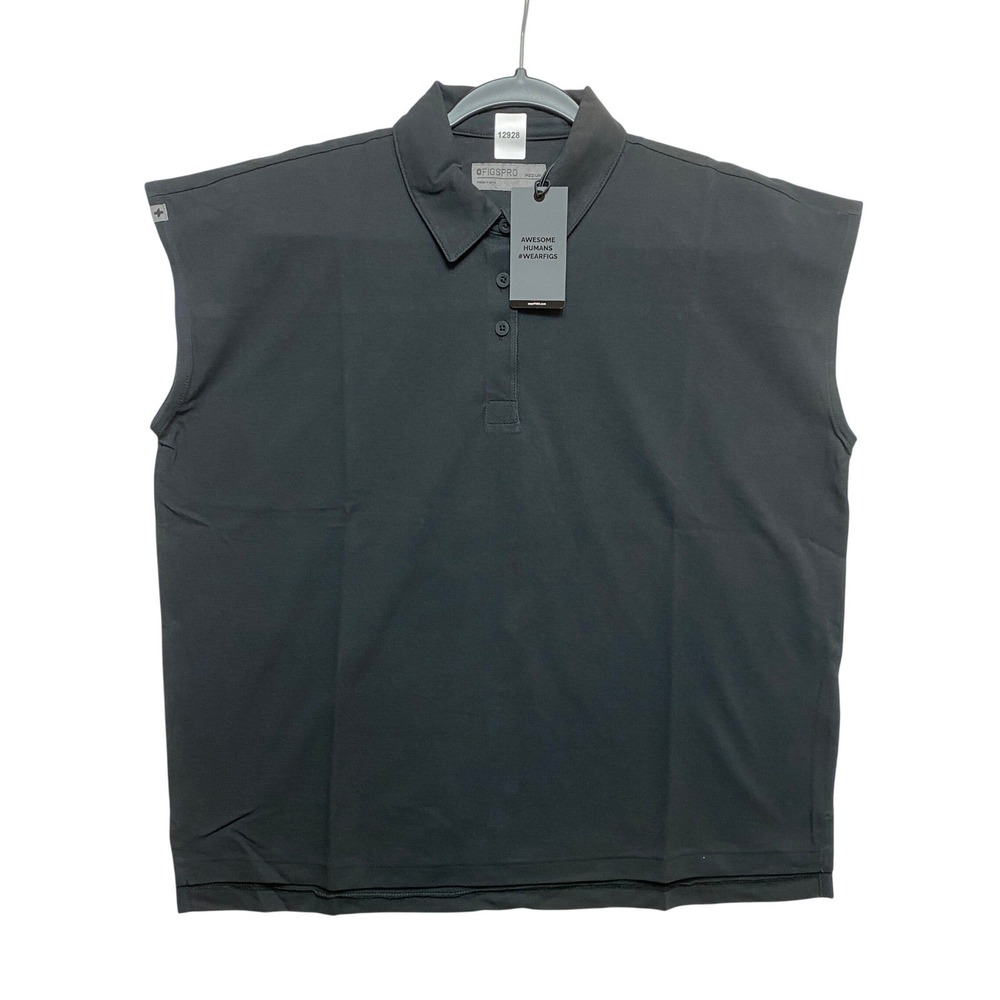 FIGS Scrub Polo Womens M Black Ella Technical Pique Sleeveless W22WW1009 Pima